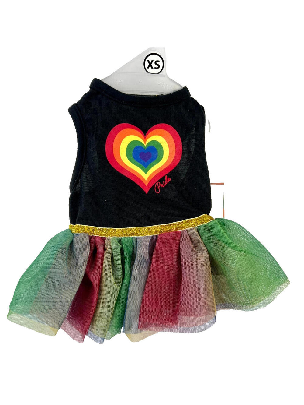 WAG-A-TUDE Size XS HEART RAINBOW PRIDE cat/dog Black/Gold tank Tutu Dress